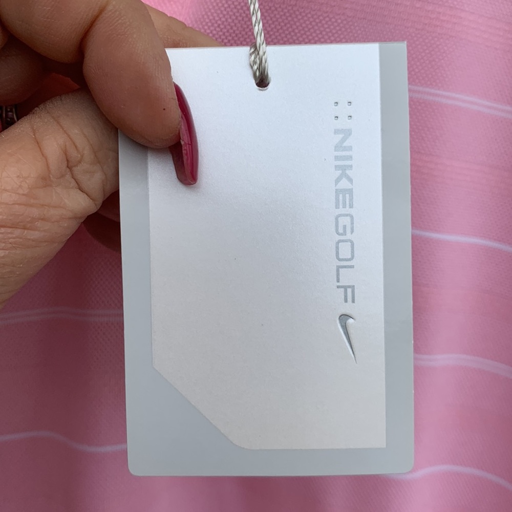 Nike Golf Dry Fit Medium Palm Springs Short Sleeve Pink and white stripp… - Picture 8 of 15